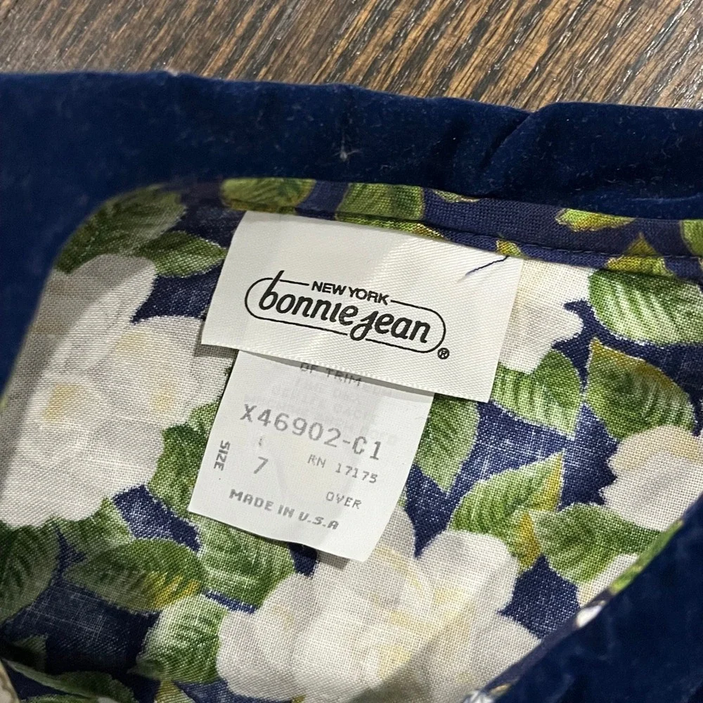 Bonnie Jean Dress Floral Velvet Navy Blue White Roses Lace Collar‎ Girls's 7